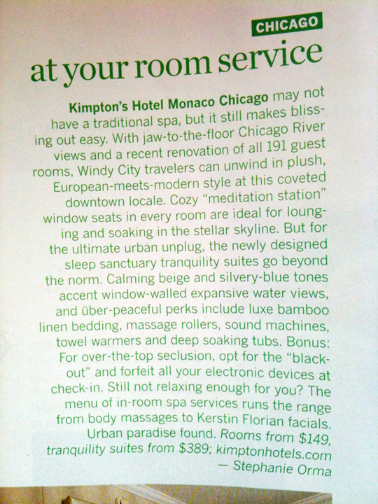 Spa Magazine Article At Your Room Service Kimpton S Hotel
